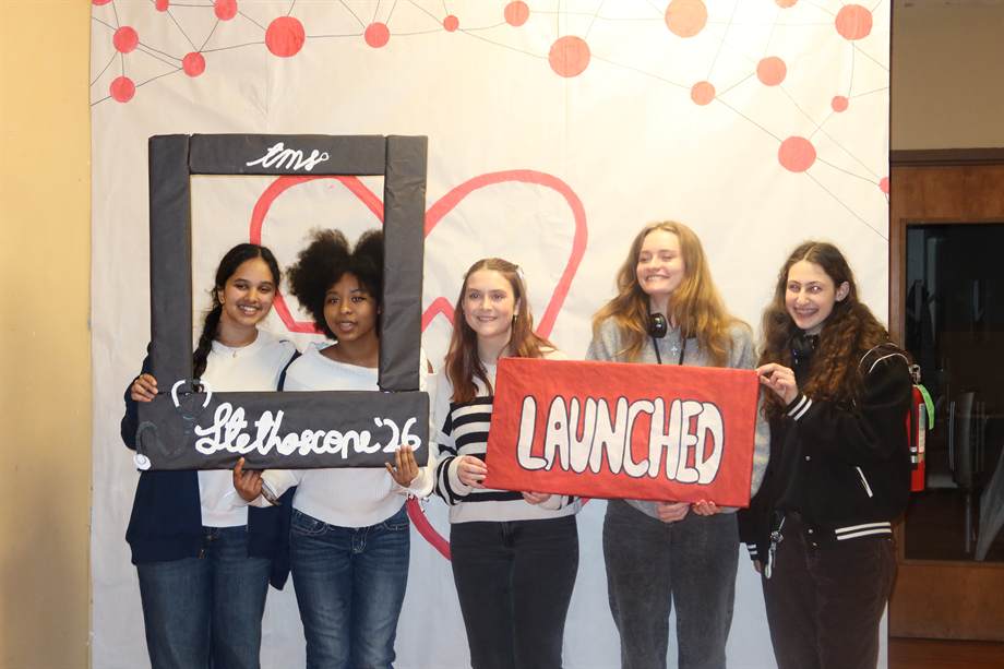 Stethoscope Launch Party students with launch signs